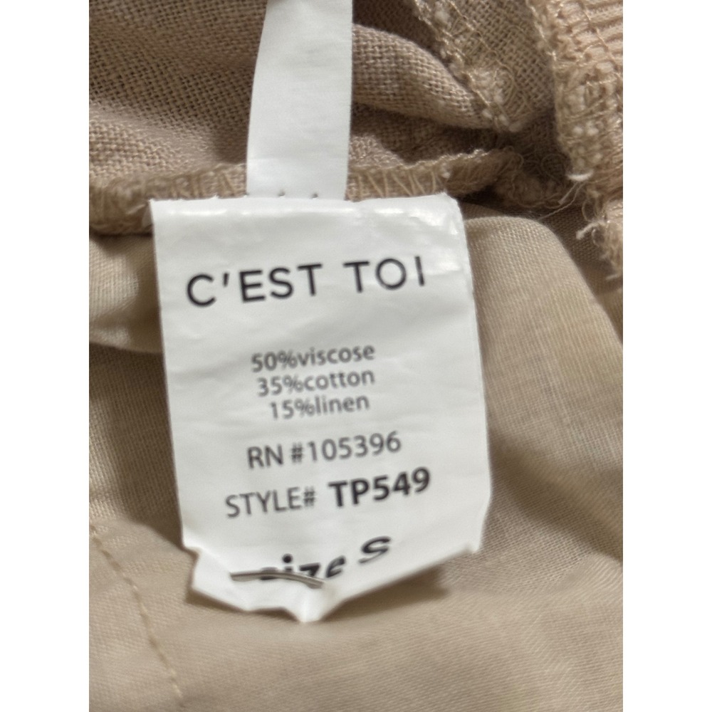 Cest Toi Womens Khaki Linen Blend Drawstring Dolphin Shorts TP549 Size S NEW - Picture 8 of 8